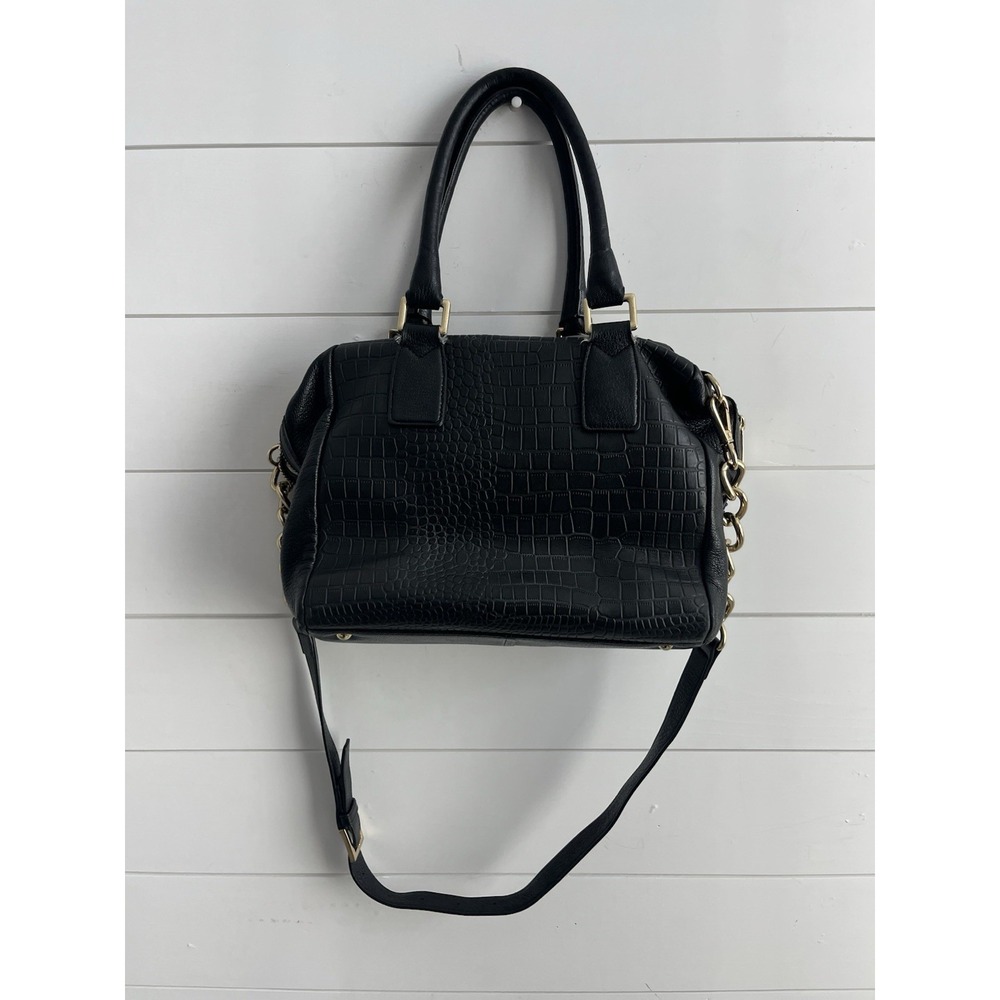 MARC FISHER KYRA Croc Embossed Black Leather Satchel Bag Classy Purse